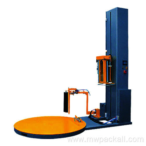 Automatic pallet stretch film wrapping machine and wrapper